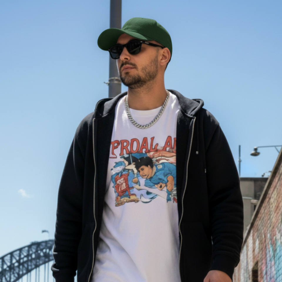 man wearing the Adults 6 Panel Heavy Brushed Cotton Cap CH01 in bottle green