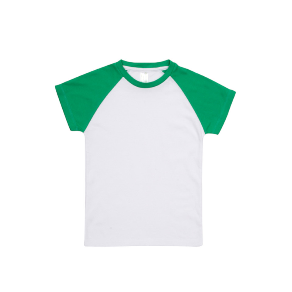 Children Organic Cotton Two Tone Raglan T-Shirt - B103RG - White.Emerald
