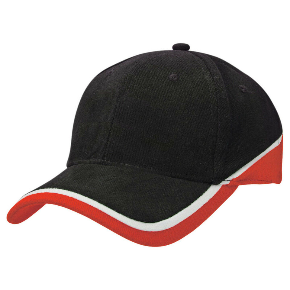 Adults 6 Panels Heavy Brushed Cotton Cap - 4026 | Black.White.Red