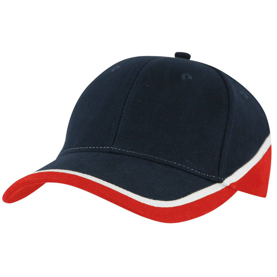 Adults 6 Panels Heavy Brushed Cotton Cap - 4026 | Navy.White.Red