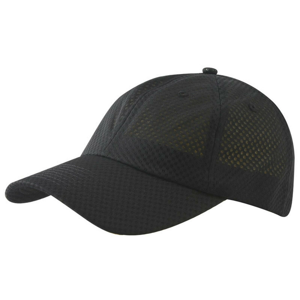 Adults 6 Panels Plain Polyester Mesh Sports Cap - 4058 | Black