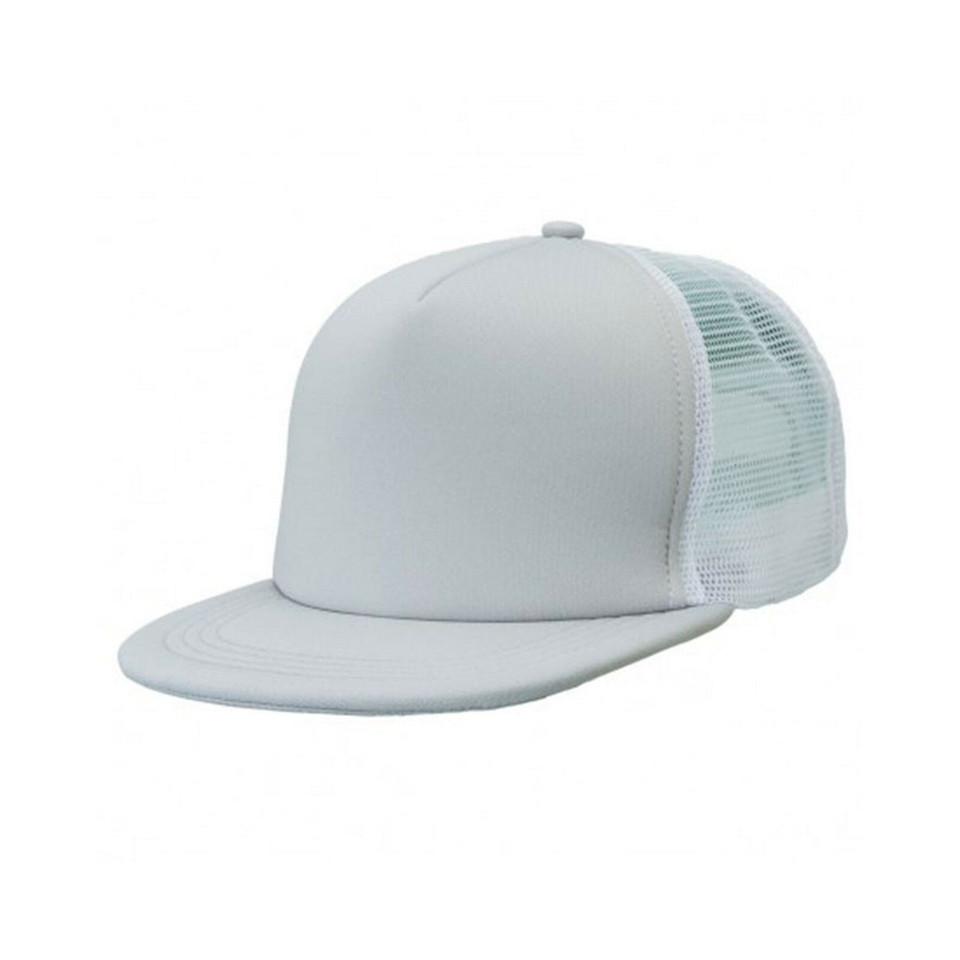 Adults 5 Panel Flat Peak Trucker Cap - 4384 | Steel.White