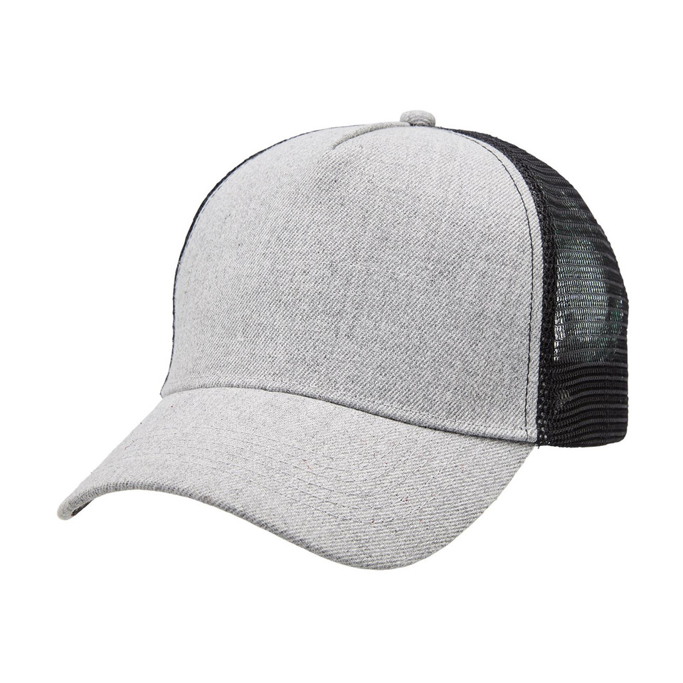 Adults 5 Panels Heather Mesh Trucker Cap - 4395 | Grey Heather.Black