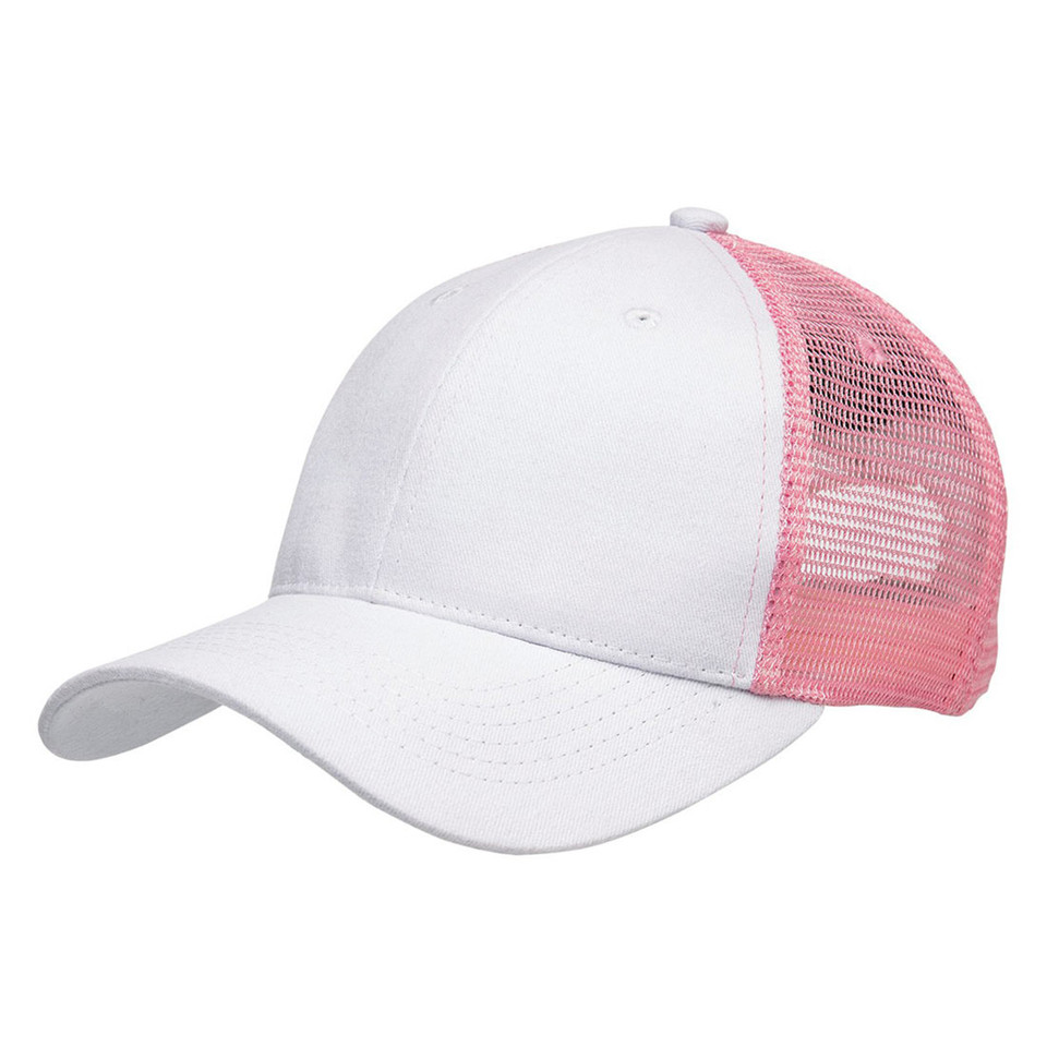 Adults Unisex Premium Cotton Trucker Cap - 8003 | White.Pink