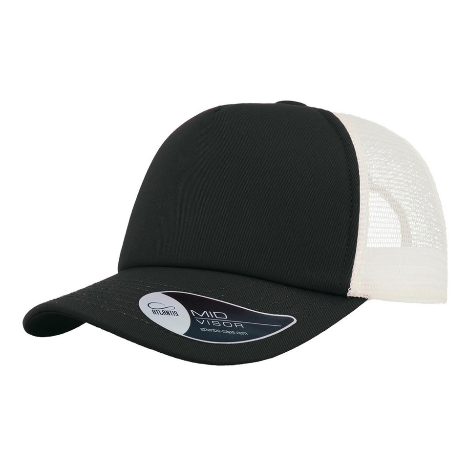 Atlantis Adult Plain Two Tone Trucker Cap - A2000 | Black. White