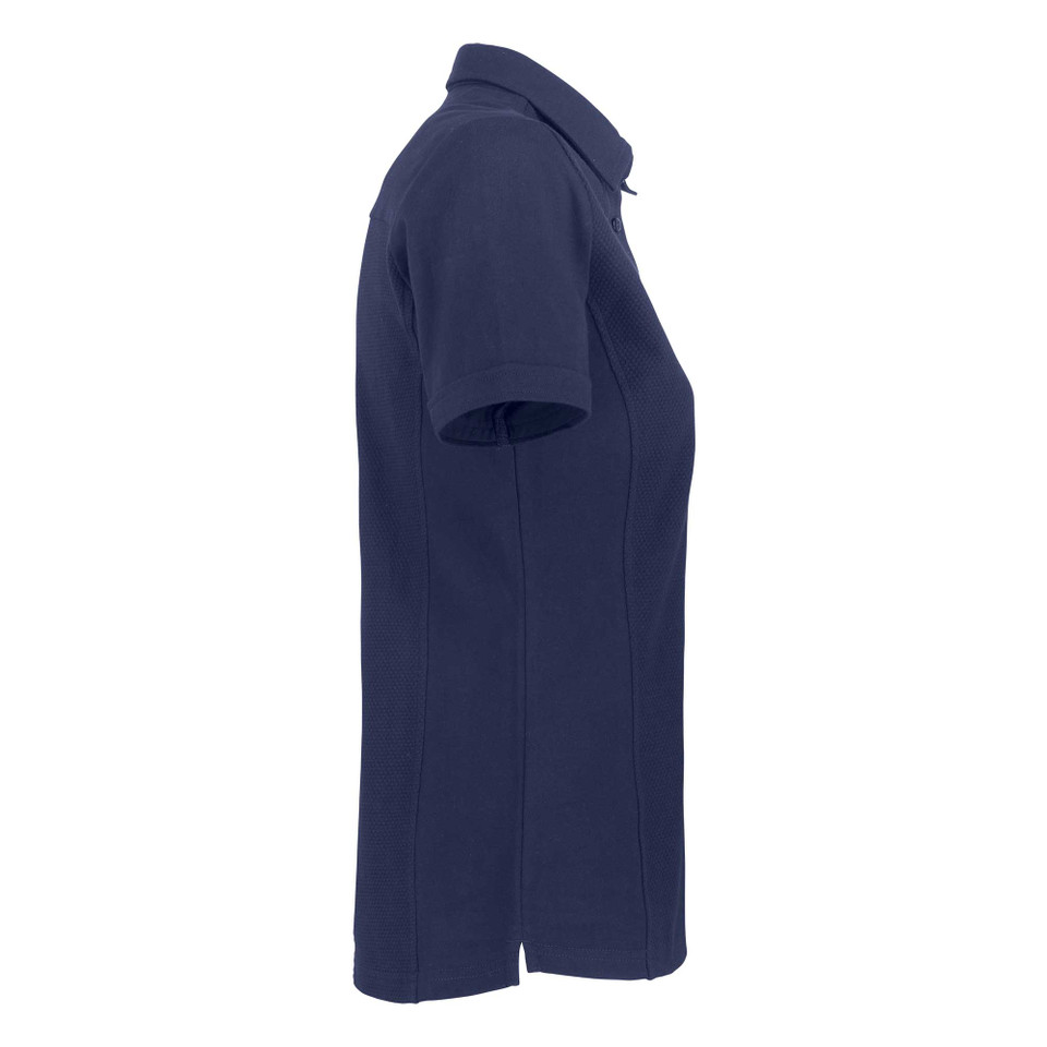 Ladies 100% Cotton Jacquard Knit Button Down Collar Polo Shirt - SHELLDEN(L) | Navy - Side