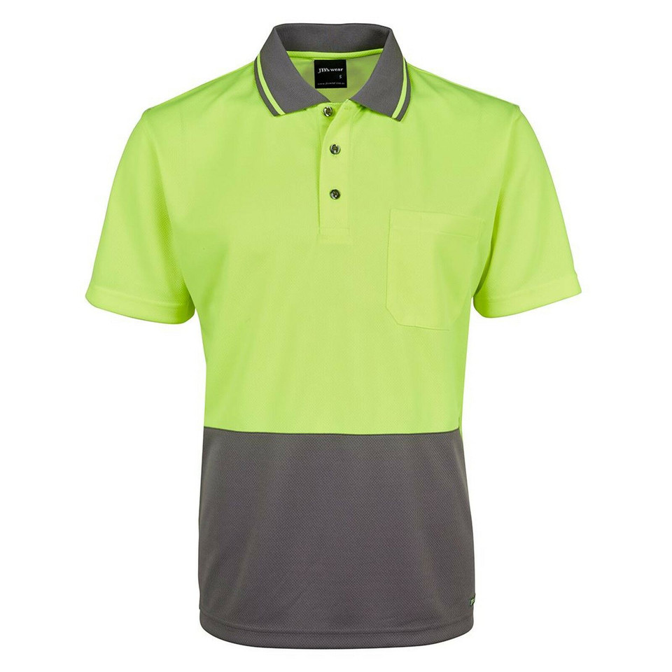 Adults Hi Vis Non Cuff UPF 50+ Polyester Polo - 6HVNC | Lime.Charcoal