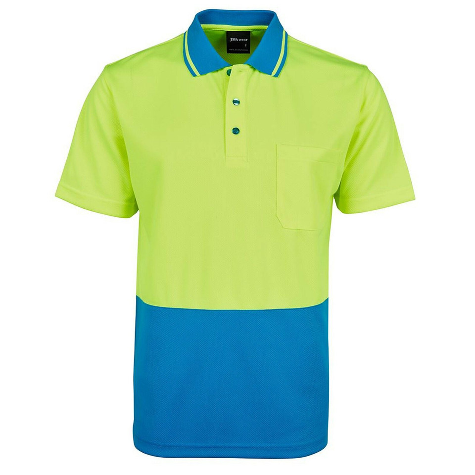 Adults Hi Vis Non Cuff UPF 50+ Polyester Polo - 6HVNC | Lime.Aqua