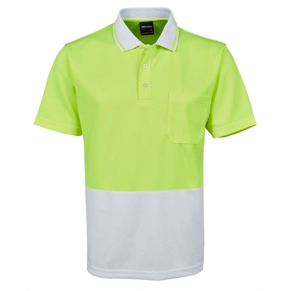 Adults Hi Vis Non Cuff UPF 50+ Polyester Polo - 6HVNC | Lime.White