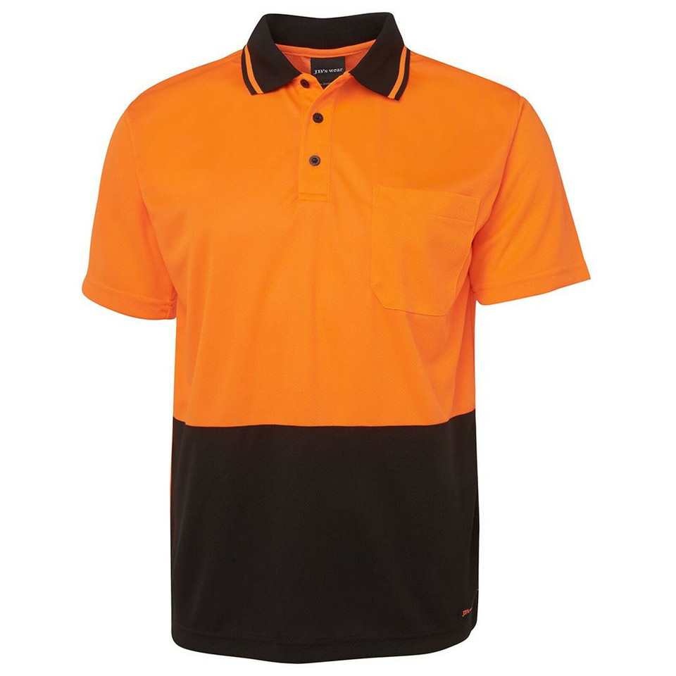 Adults Hi Vis Non Cuff UPF 50+ Polyester Polo - 6HVNC | Orange.Black