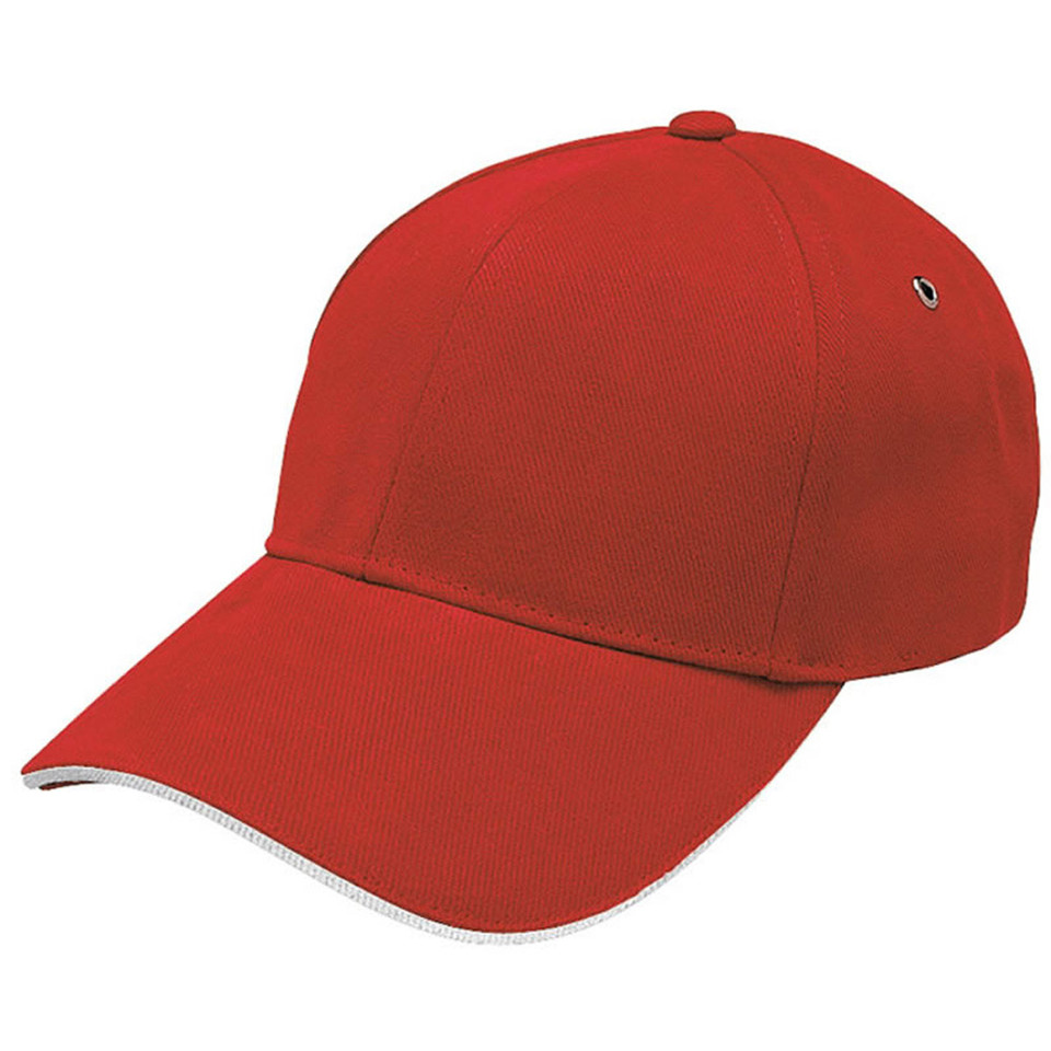 Adults Unisex Brushed Cotton Sandwich Peak Cap - 4289 | Red.White