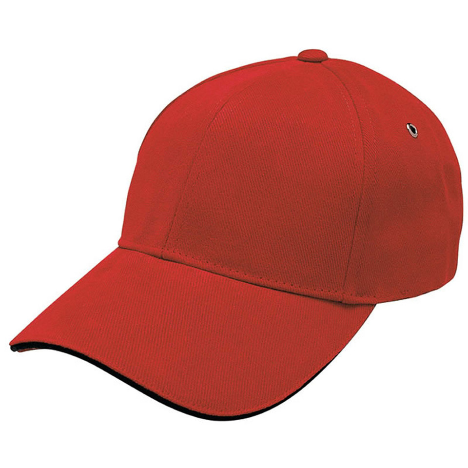 Adults Unisex Brushed Cotton Sandwich Peak Cap - 4289 | Red.Black