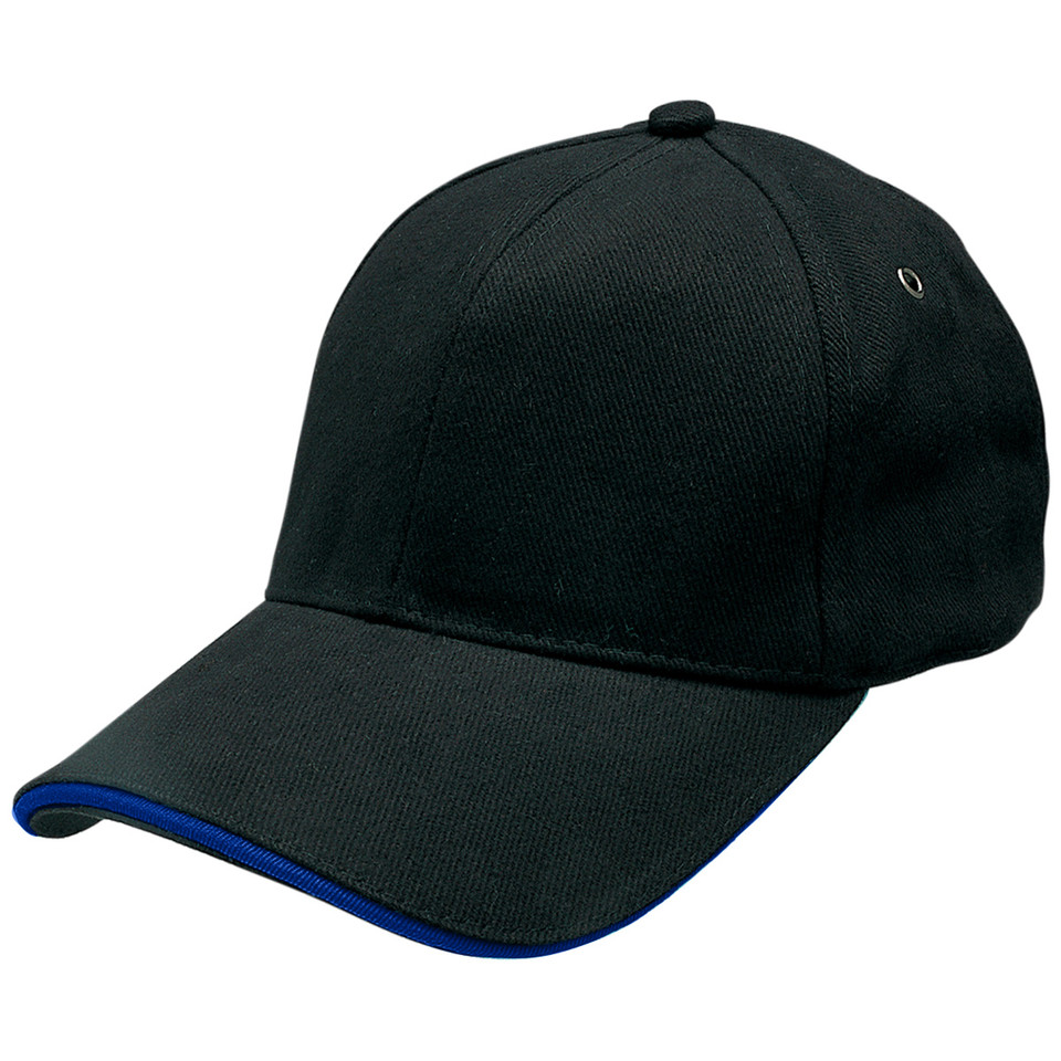 Adults Unisex Brushed Cotton Sandwich Peak Cap - 4289 | Black.Royal