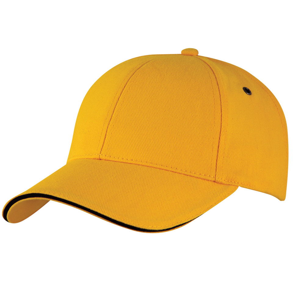 Adults Unisex Brushed Cotton Sandwich Peak Cap - 4289 | Gold.Black