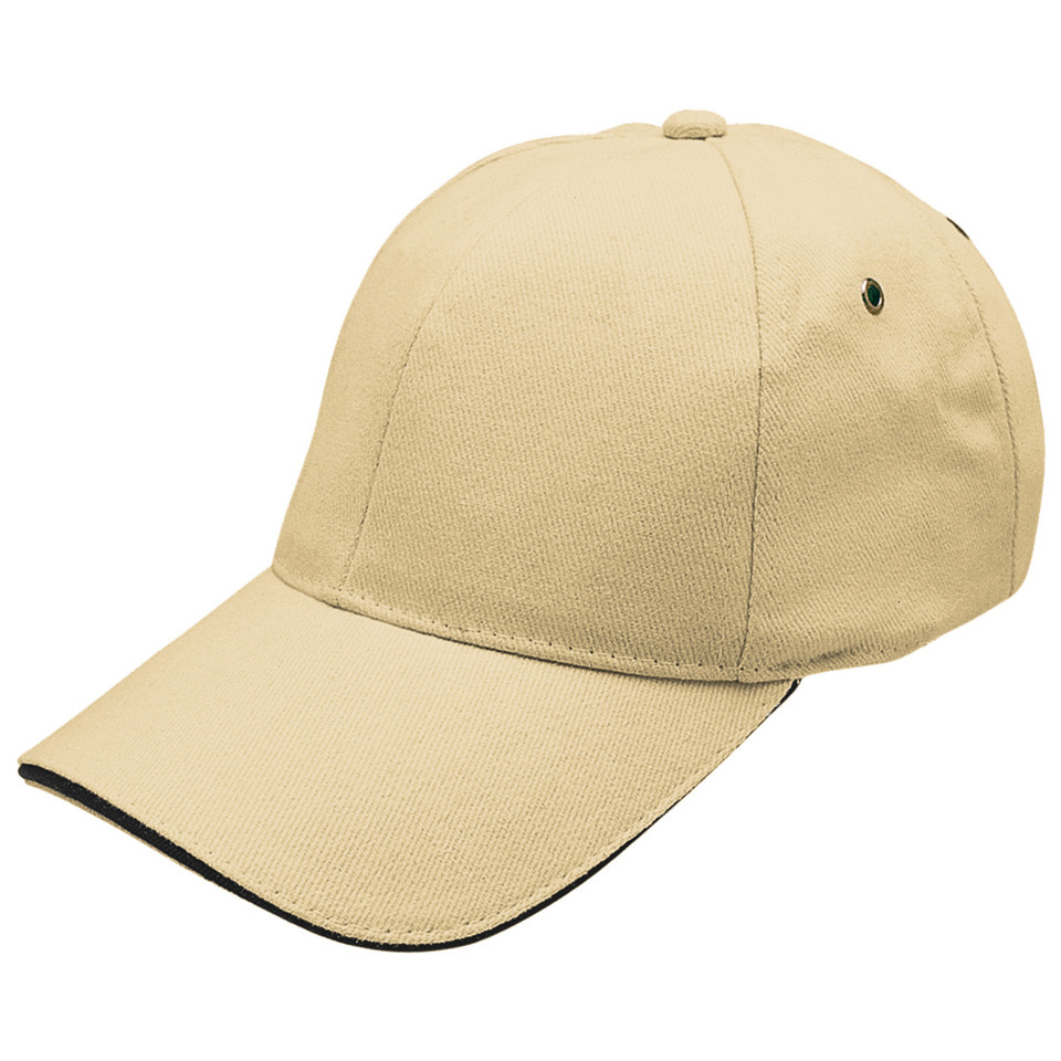 Adults Unisex Brushed Cotton Sandwich Peak Cap - 4289 | Sandstone.Black