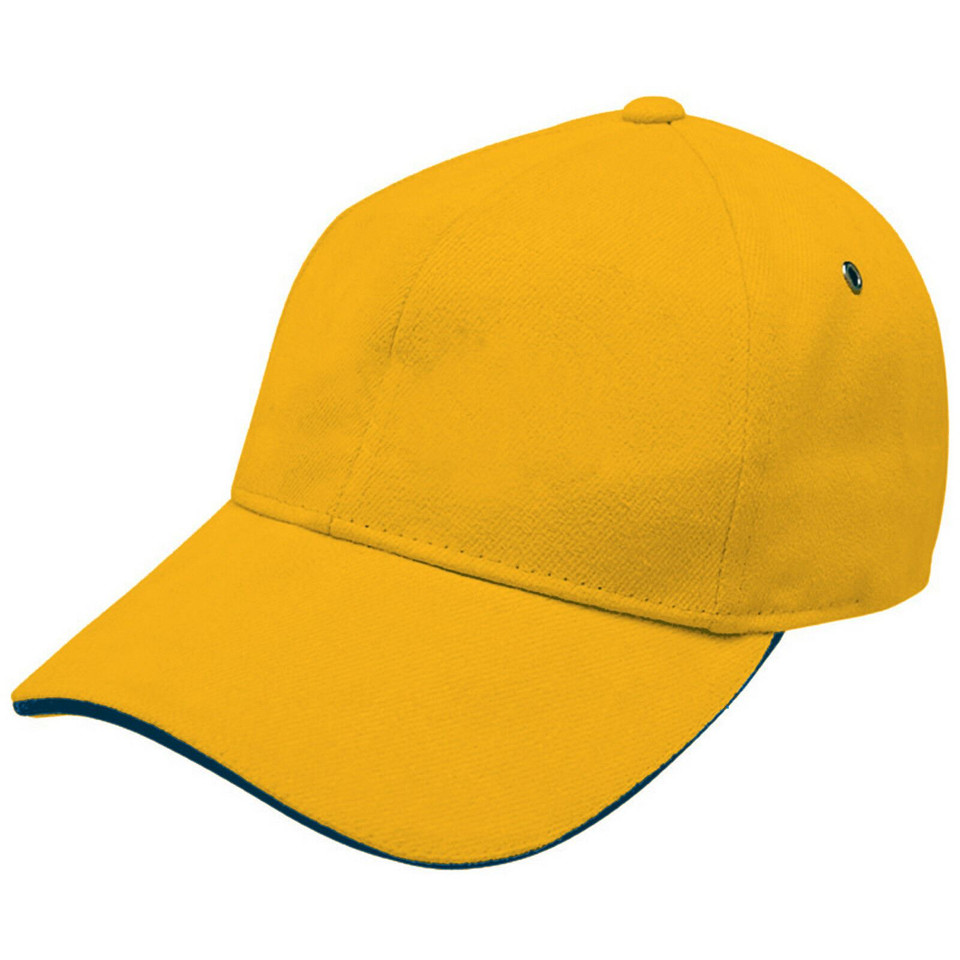 Adults Unisex Brushed Cotton Sandwich Peak Cap - 4289 | Gold.Navy
