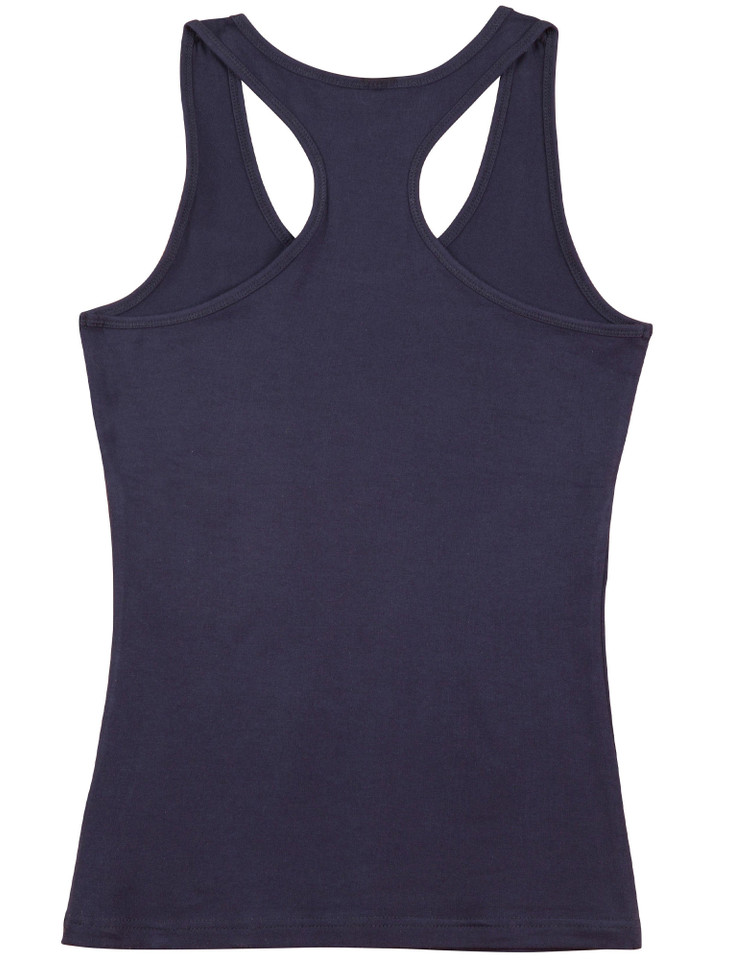 Slip Fit Racer Back Singlet in navy blue, back view