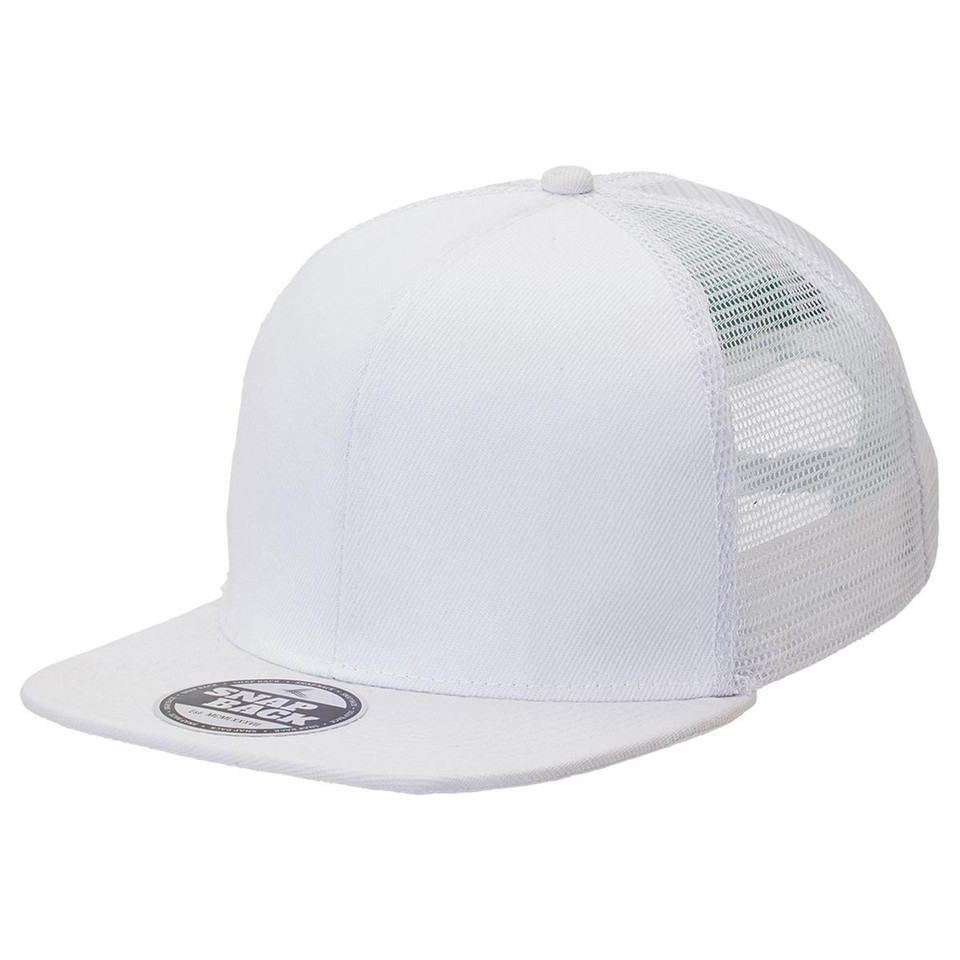Adults Flat Peak Snapback Trucker Cap - 4390 | White.White