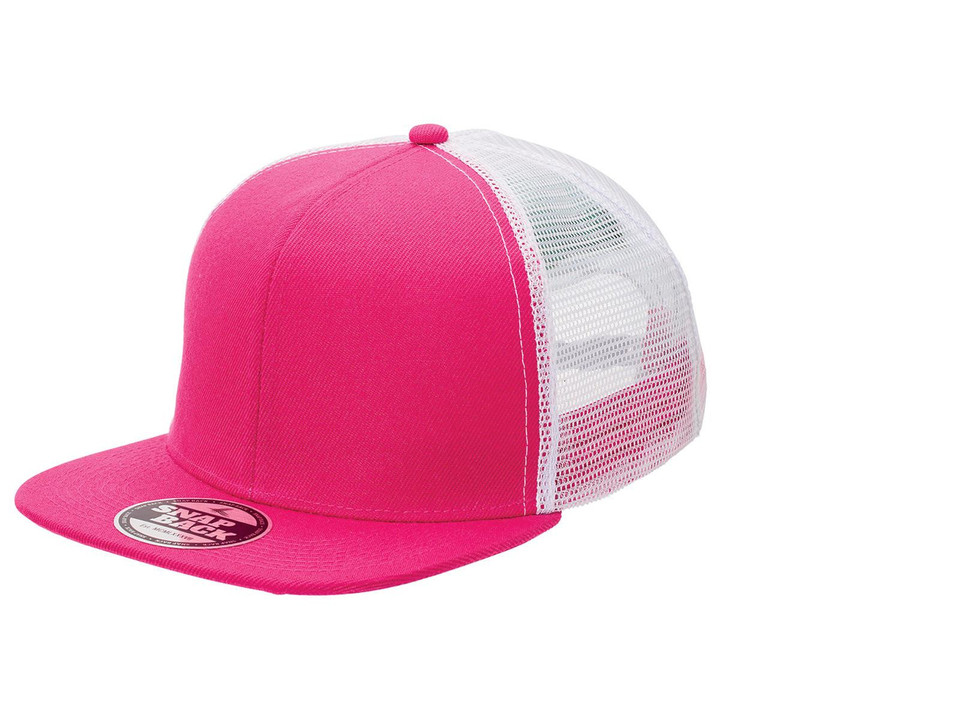 Adults Flat Peak Snapback Trucker Cap - 4390 | Hot Pink.White