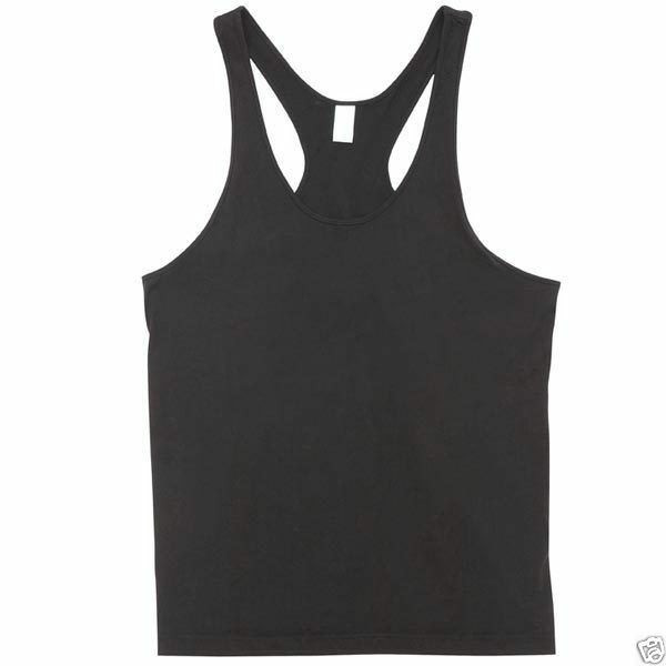 Mens Cotton T-Back Fitness Top Singlet - T407HC | Black