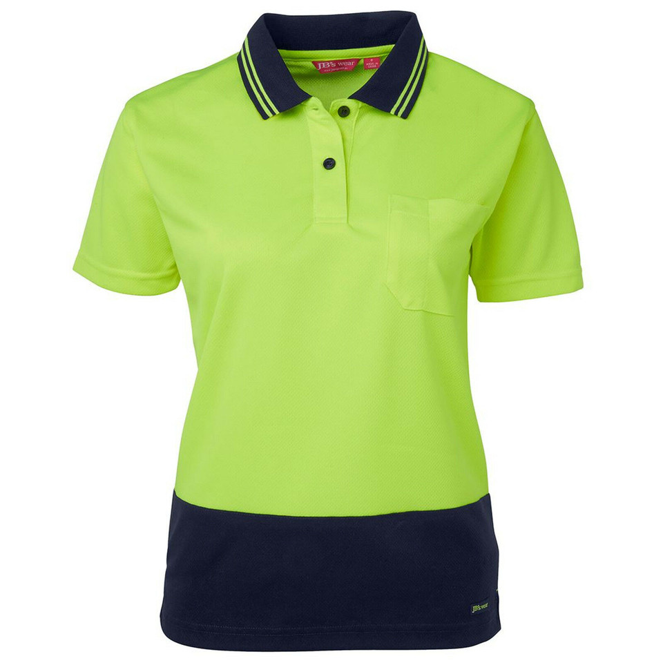 Ladies Hi Vis UPF50+ Short Sleeves Polo - 6LHCP | Lime.Navy