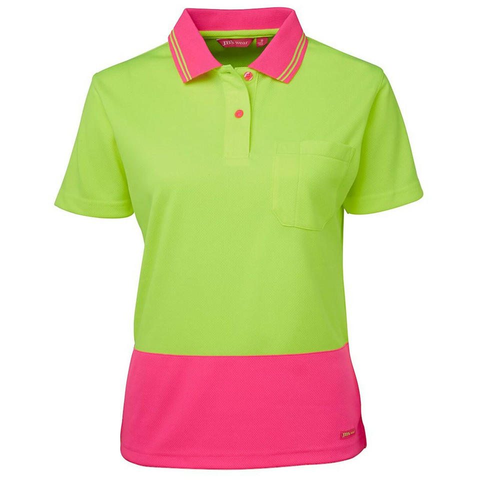 Ladies Hi Vis UPF50+ Short Sleeves Polo - 6LHCP | Lime.Pink