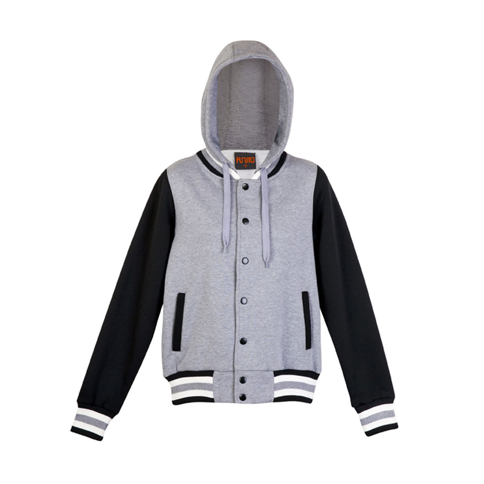 Ladies Hood Varsity Jacket - FB97UN | Grey.Black.White