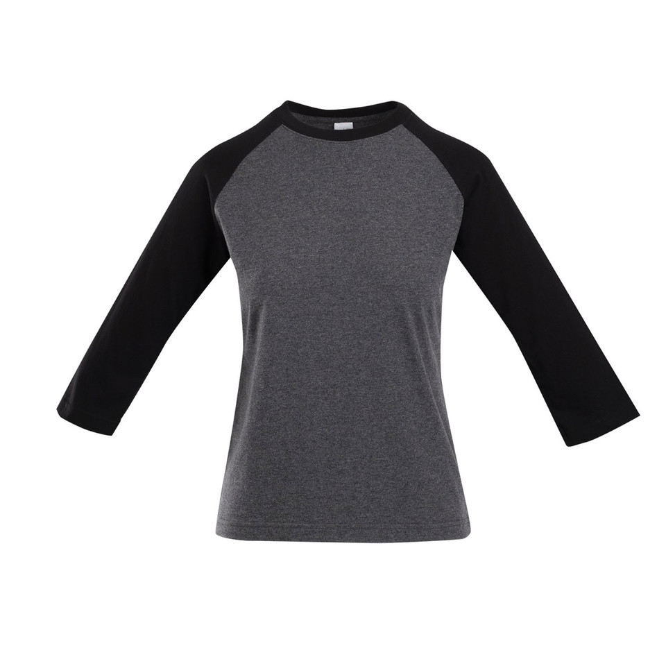 Womens Basic Blank Raglan Style Tee 3/4 Sleeve - T231RL | Dark Marl.Black