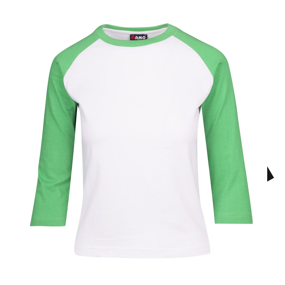 Womens Basic Blank Raglan Style Tee 3/4 Sleeve - T231RL | White.Emerald