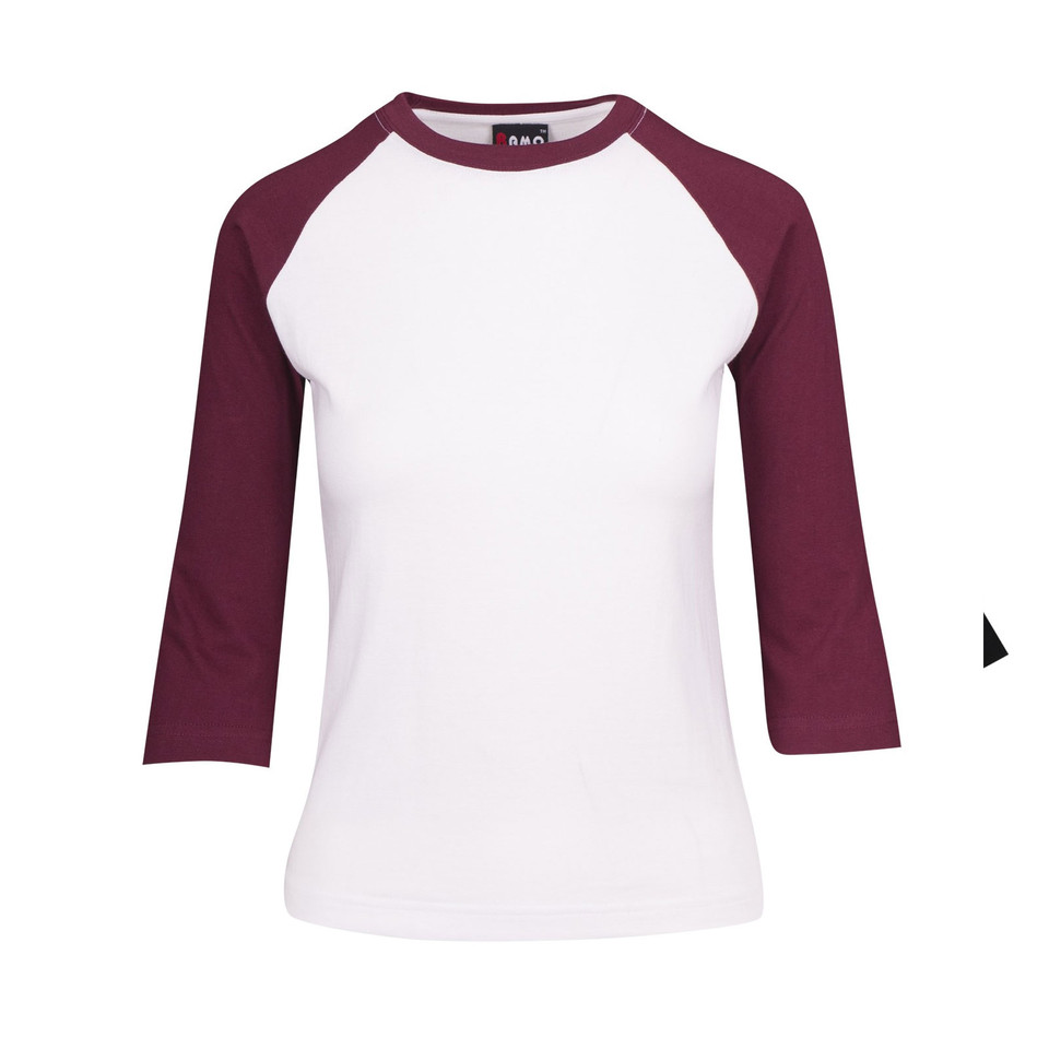 Womens Basic Blank Raglan Style Tee 3/4 Sleeve - T231RL | White.Maroon