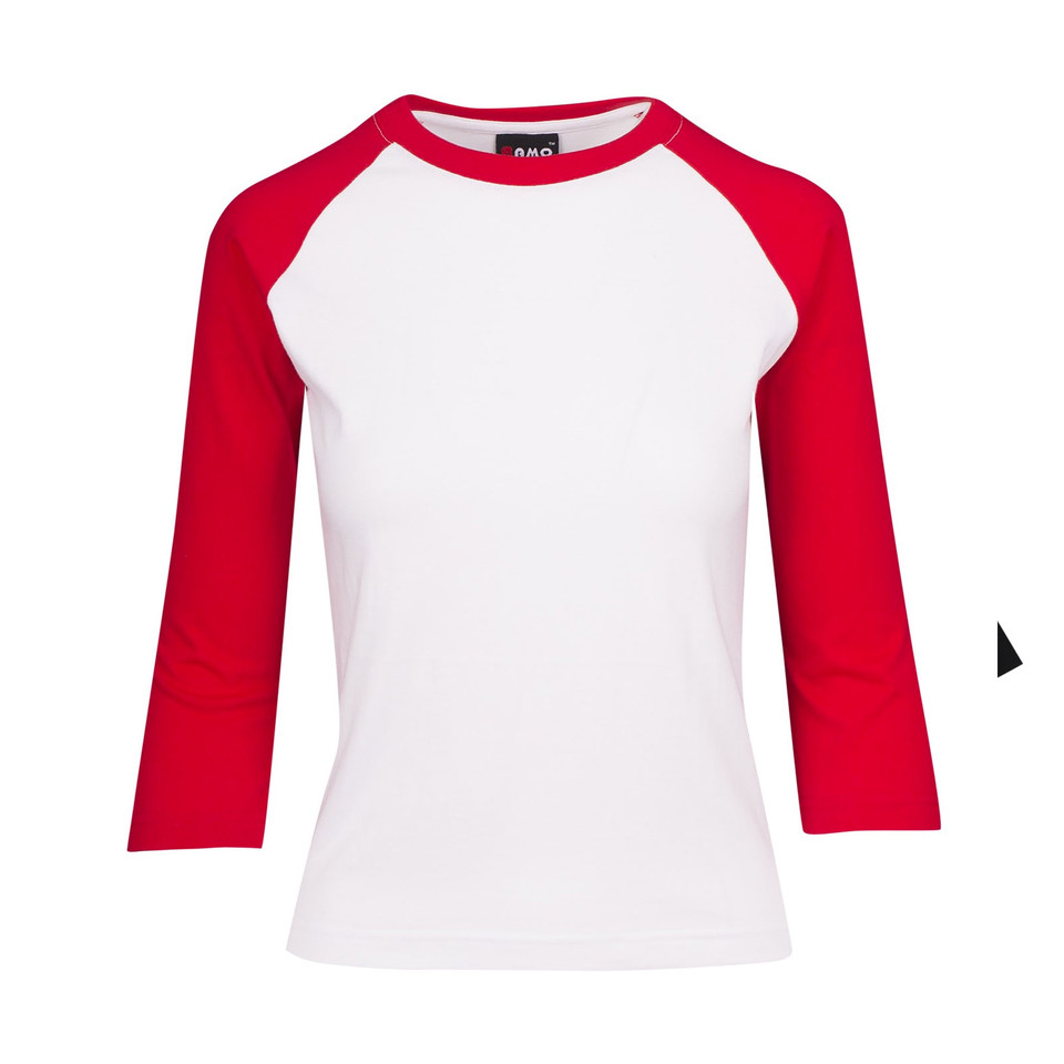 Womens Basic Blank Raglan Style Tee 3/4 Sleeve - T231RL | White.Red