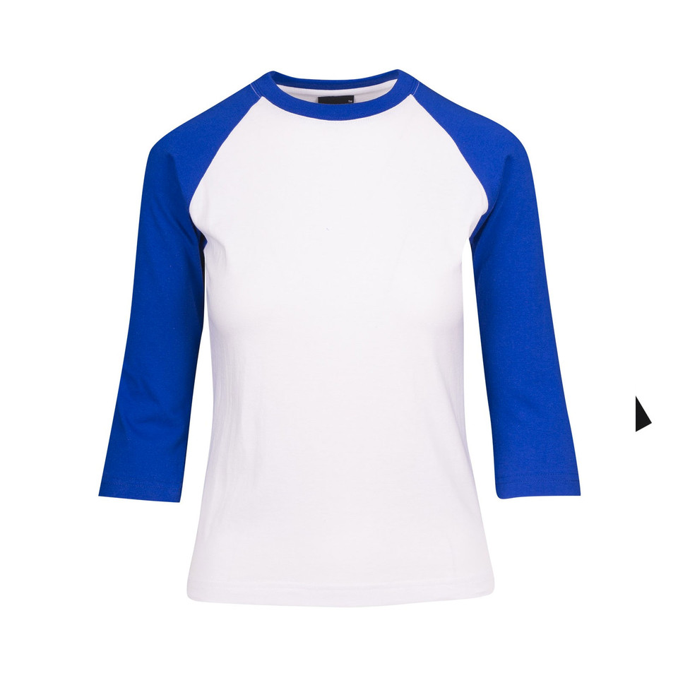 Womens Basic Blank Raglan Style Tee 3/4 Sleeve - T231RL | White.Royal