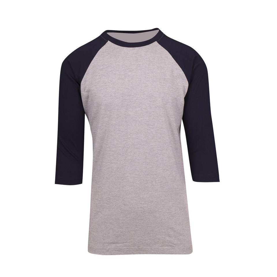 Mens Raglan Tee Shirt 3/4 Sleeve - T343RG | Grey Marl.Navy
