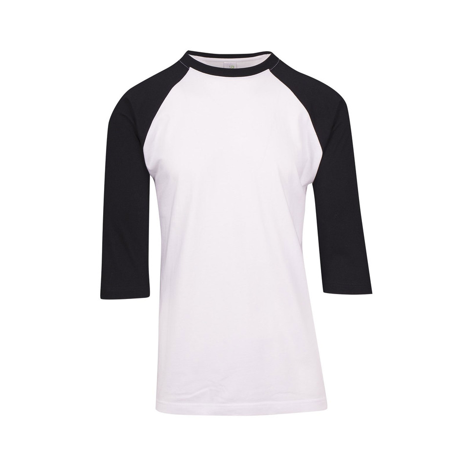 Mens Raglan Tee Shirt 3/4 Sleeve - T343RG | White.Black