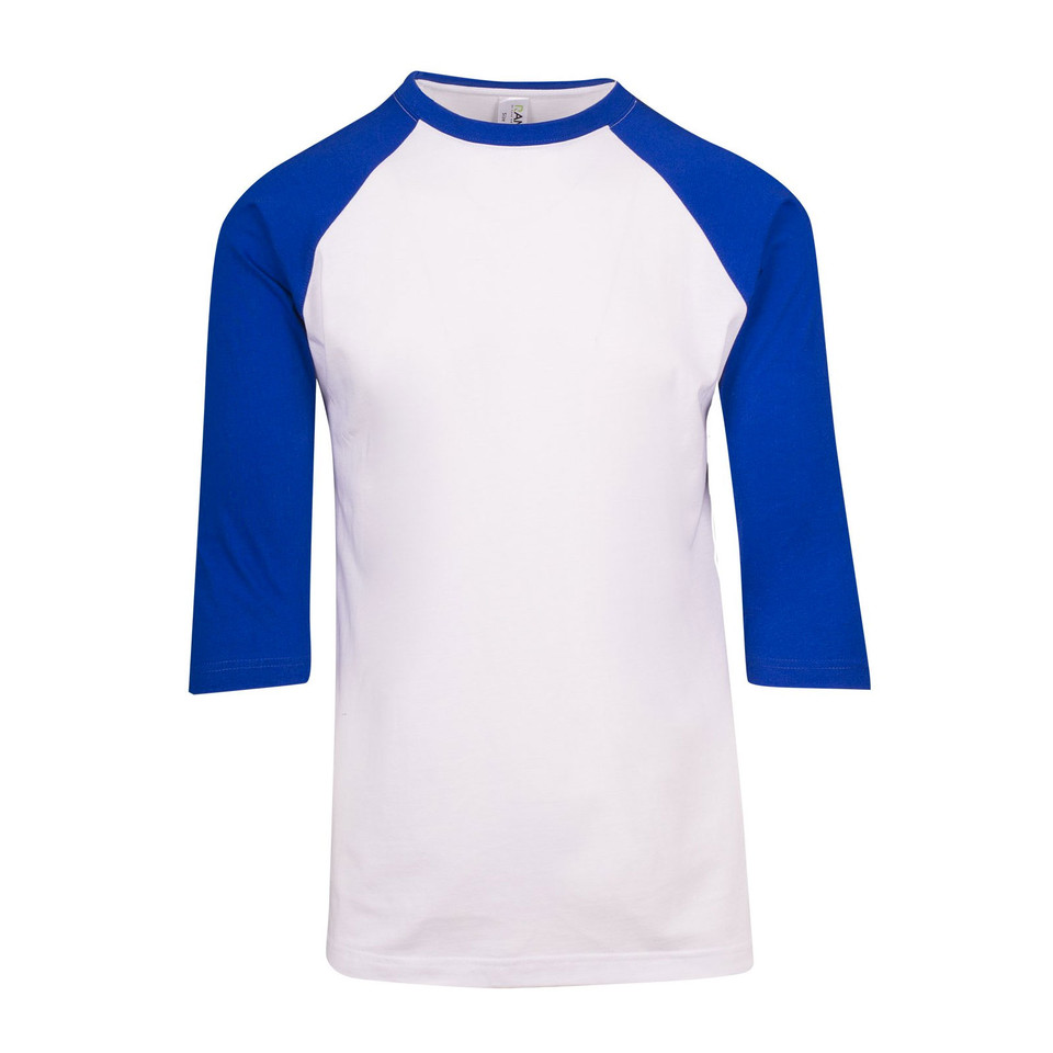 Mens Raglan Tee Shirt 3/4 Sleeve - T343RG | White.Royal