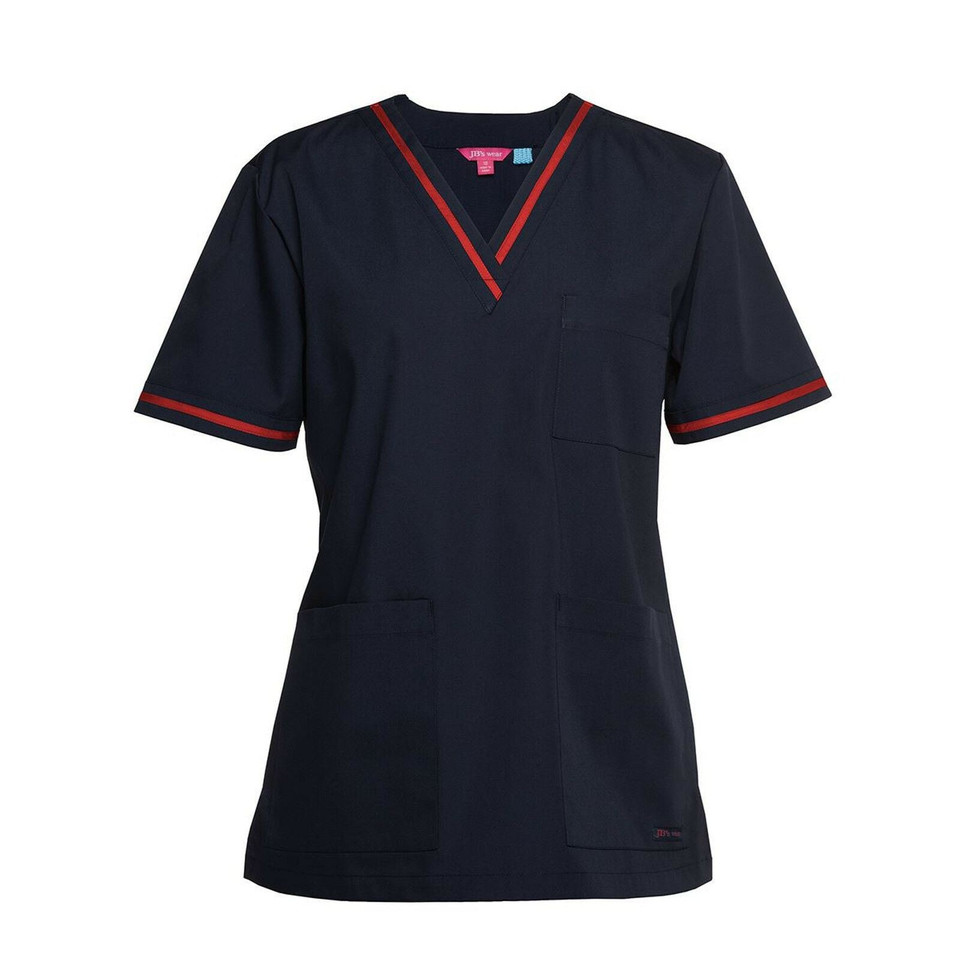 Ladies Corporate Professional Care Scrubs Top - 4SCT1 | Black.Red