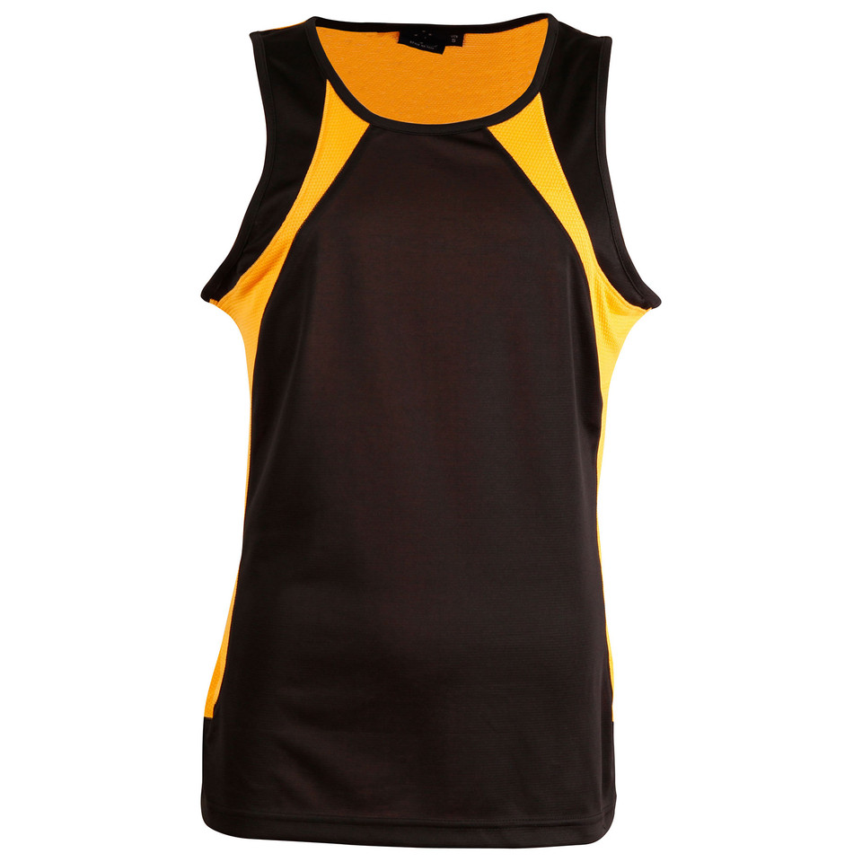 Mens Athletic Sports Cooldry Singlet - TS73 | Black.Gold
