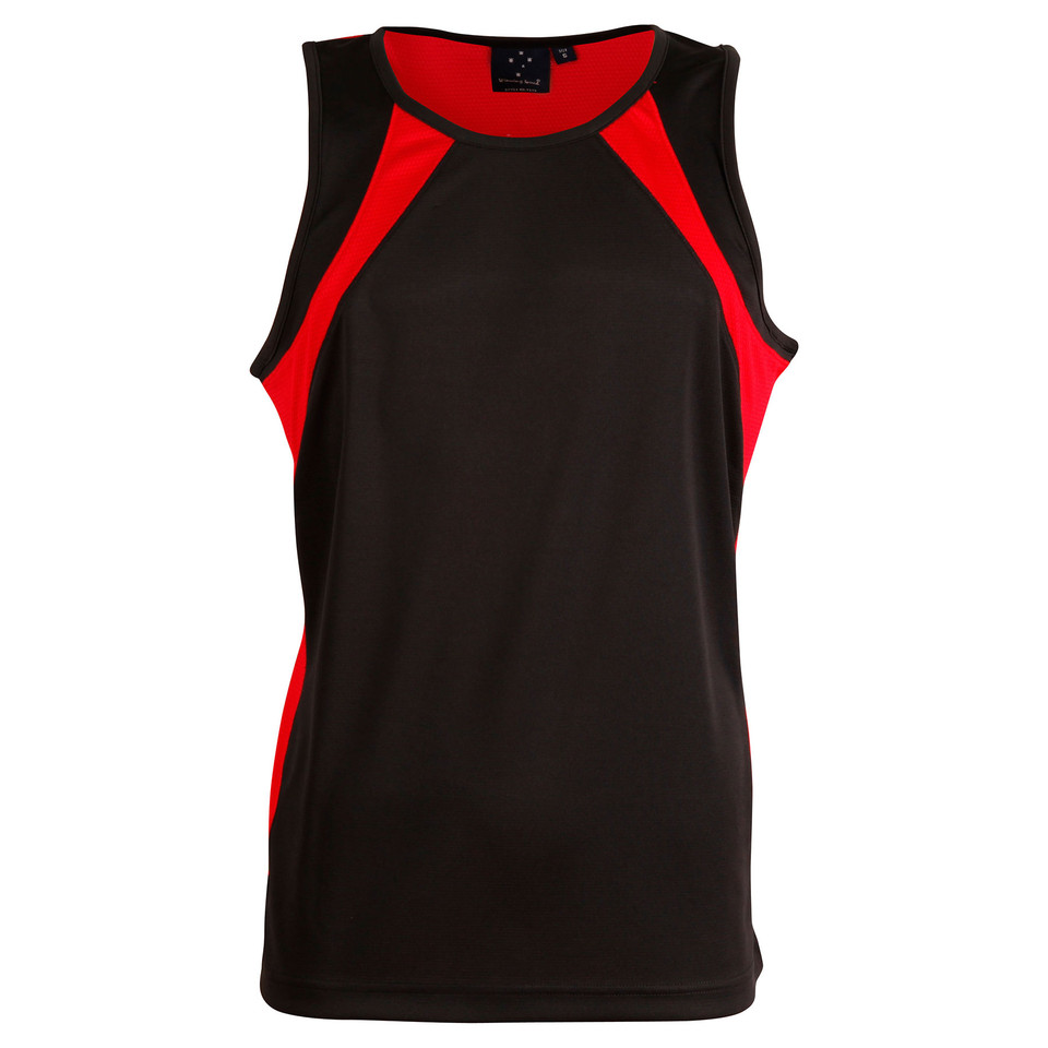 Mens Athletic Sports Cooldry Singlet - TS73 | Black.Red