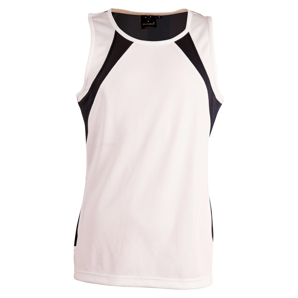 Mens Athletic Sports Cooldry Singlet - TS73 | White.Navy