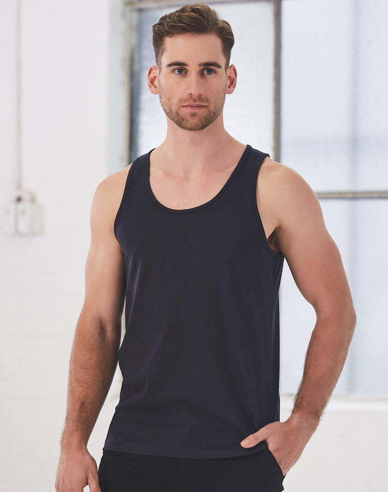 Mens 100% Cotton Plain Tank Top Singlet, lifestyle photo