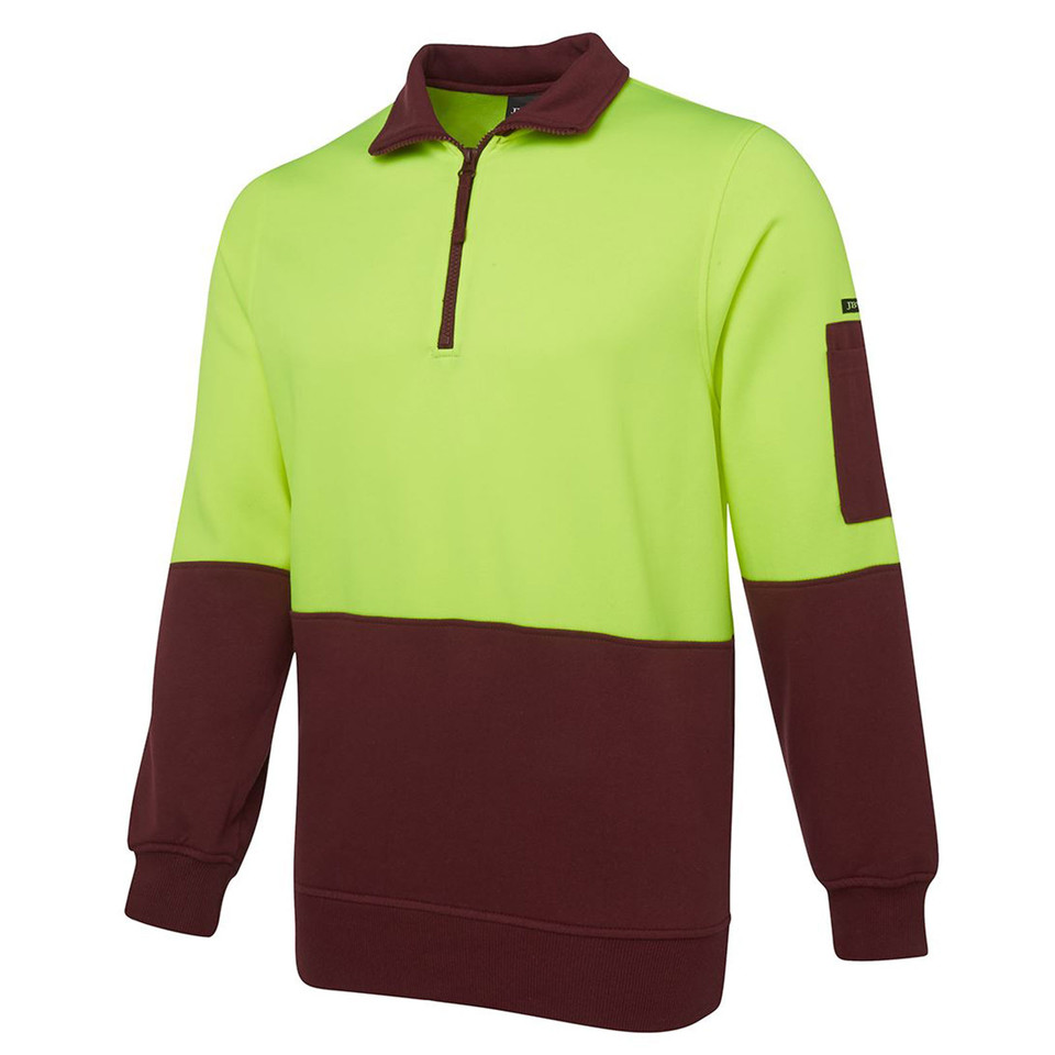 Adults Hi Vis 1/2 Zip Fleecy Polo Sweater Safety Work Wear - 6HVFH | Lime.Maroon
