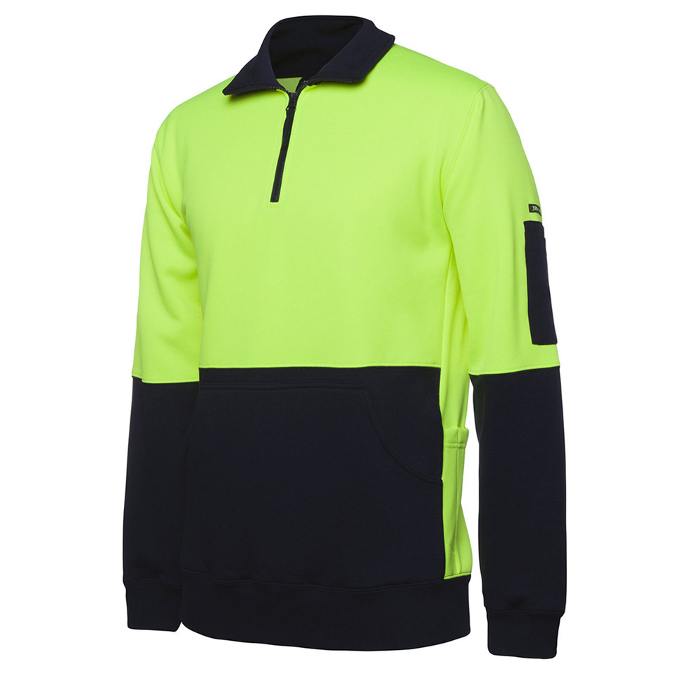 Adults Hi Vis Heavy Weight 1/2 Zip Fleecy Sweater - 6HVPZ | Lime.Navy
