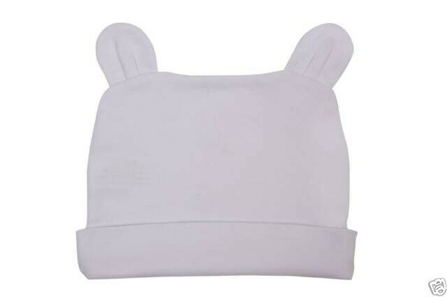 Plain Baby Newborn Organic Cotton Rabbit Ears Cap - B131CA | White