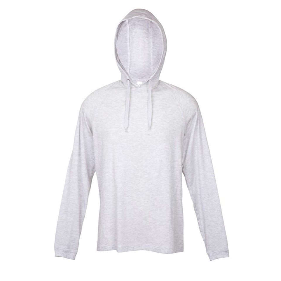 Mens Plain Hooded Long Sleeves T-Shirt - F392HP | White Marl