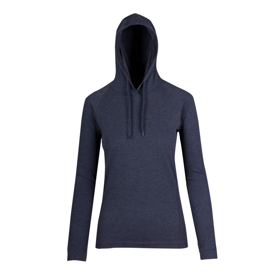 Ladies Plain Hooded Long Sleeves T-Shirt - F392LD | Navy Marl