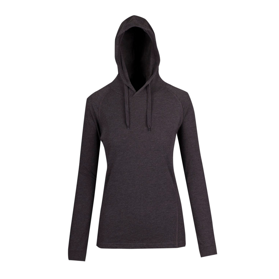 Ladies Plain Hooded Long Sleeves T-Shirt - F392LD | Dark Marl