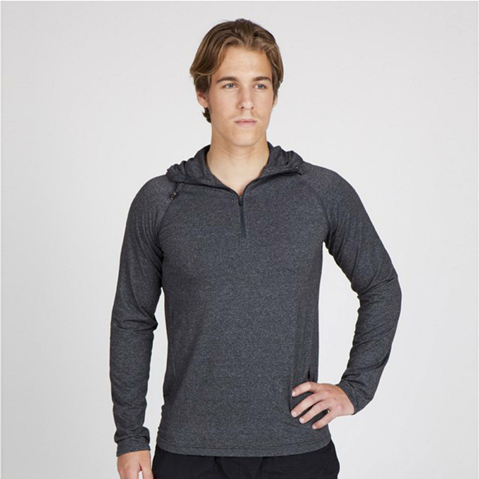 Mens Heather Half Hood Long Sleeves T-Shirt - F393HZ