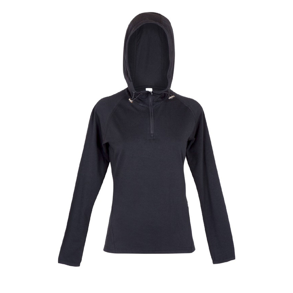 Ladies Plain Heather Half Hood Long Sleeve T-Shirt - F393LD | Black