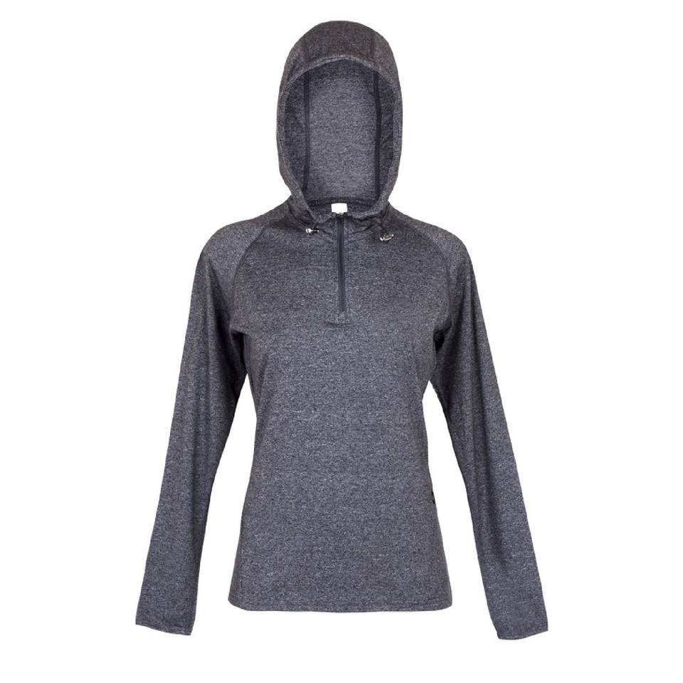 Ladies Plain Heather Half Hood Long Sleeve T-Shirt - F393LD | Dark Heather
