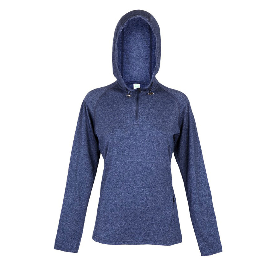 Ladies Plain Heather Half Hood Long Sleeve T-Shirt - F393LD | Navy Heather
